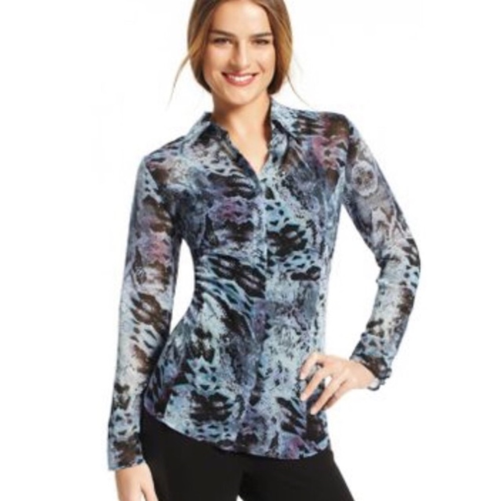 Cabi Snake Print Long Sleeve Button Up Blouse